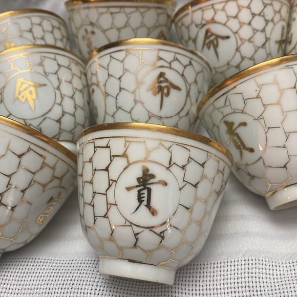 Antique Chinese jiang xi Porcelain Tea Cup Set of 10 " Long Life & Prosperity" - Picture 9 of 16